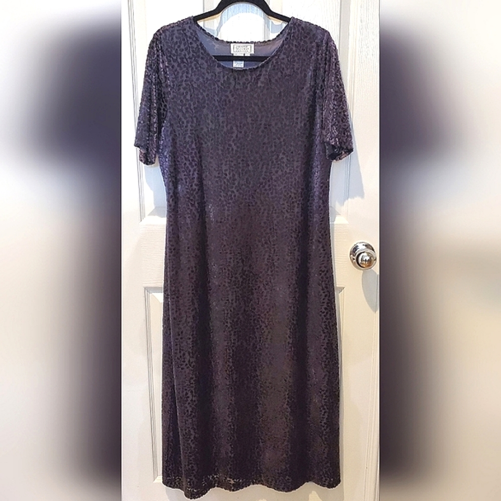 Jennifer Moore Black Short Sleeve Velvet Leaf Lined Dress Women's Size Large - Picture 1 of 6